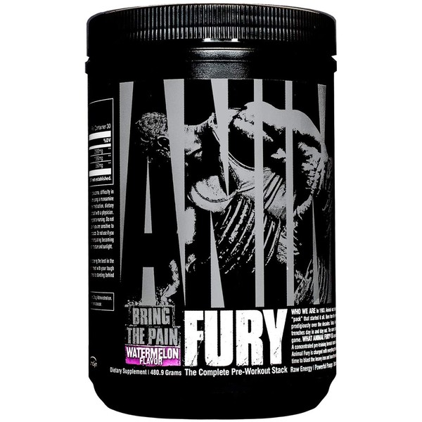 Animal Fury - Pre Workout Powder Supplement for Energy and Focus - 5g BCAA, 350mg Caffeine, Nitric Oxide, Without Creatine - Powerful Stimulant for Bodybuilders - Watermelon - 30 Servings