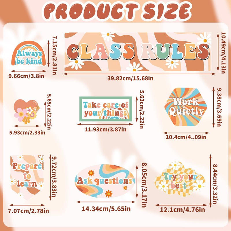 Groovy Class Rules Bulletin Board Decorations - Motivational Cutouts for