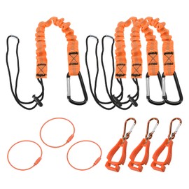 MECCANIXITY Retractable Tool Lanyard 2ft with Aluminum Buckle and Adjustable Loop End, Included Glove Clamps and Keychains, Fall Protection Tools Leash for Hand Tools, Orange 3 Pack