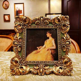 CISOO 4x4 Vintage Small Picture Frame, Antique Ornate Green and Gold Square Photo Frame, for Table Top and Wall Display, Decorative Floral Design Retro Home Decor, Photo Gallery Art