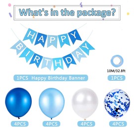 Happy Birthday Banner, blue Birthday Decoration Happy Birthday Balloons, Ribbons and Birthday Banners for Decoration Birthday Party Supplies（blue)
