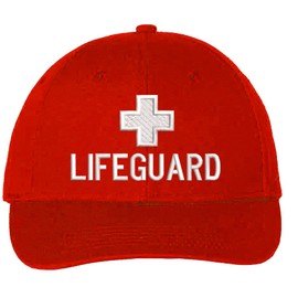 Lifeguard + Baseball Hat | Structured Life Guard Cross Beach Rescue Watch Pool Safety Duty Uniform Cap (Red)