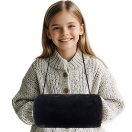 SwirlColor Handmuff, Faux Fur Hand Muff of Strap Pocket Convenient Black Hand Warmer for Girls Boys