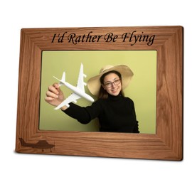 5"X7" Photo Wooden Frame - I'D Rather Be Flying - Pilots Theme Wood Picture Frame, Wood Rustic Airplane Frame Gifts For Man & Woman, Farmhouse Home & Office Tabletop Display (Horizontal)- A08