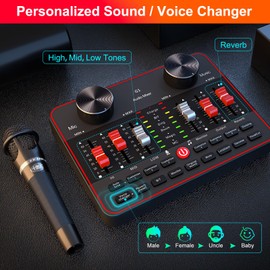 Podcast Microphone Bundle with Live Sound Card Audio Mixer, Podcast Equipment Bundle with Two 3.5mm Condenser Microphones for Pc/Phone Live Streaming Singing Gaming, Voice Changer, Denoise