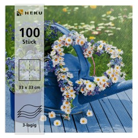 HEKU 100 napkins, 3-ply, 33 x 33 cm, flower heart, absorbent and practical packaging, made in Germany, ideal for special occasions