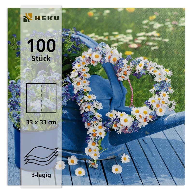 HEKU 100 napkins, 3-ply, 33 x 33 cm, flower heart,