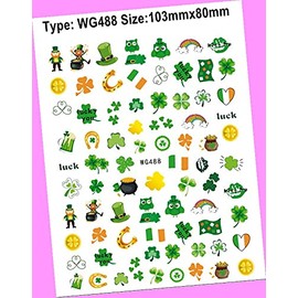 Happy St Patrick's Day Parade Shamrock Leprechaun Gold Flag 3D Nail Sticker Wg488 for Nails Design Nail Art Stickers Decals Supplies Manicure Tips Sticker Colorful for Nail Decorations