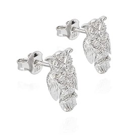 NKlaus Pair of 3D Owl Stud Earrings 925 Silver 13 x 8 mm Shiny Owl Motif Bird Earrings 9761, Silver