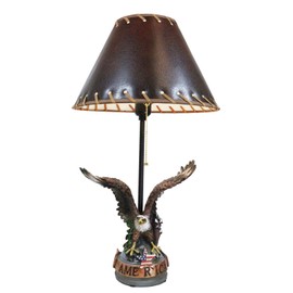 Ebros Gift Patriotic Bald Eagle With American Flag Star Memorial Table Lamp Sculpture