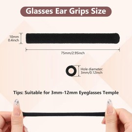 Sightor Soft Glasses Ear Cushion, 3 Pairs Knitting Cotton Eyeglass Temple Sleeves Non-Slip Extra Long Glasses Ear Grippers (Black)