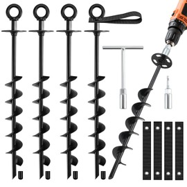 Ciyivak Ground Anchors Screw in - Heavy Duty Trampoline Anchors/Stakes for High Wind, 4 Pack Earth Anchor Kit with Straps and Wrenches for Swing Set, Trampolines, Shed, Mobile Home, Carport, Gazebo