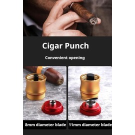 NIKILOONG Cigar Case Tube 7-in-1 with Moisturizing Holes Cigar Draw Enhancer Tool Stainless Steel Dual Size Cigar Cutter and Punch, Twin Nubber and Cigar Holder Stand (Gold)