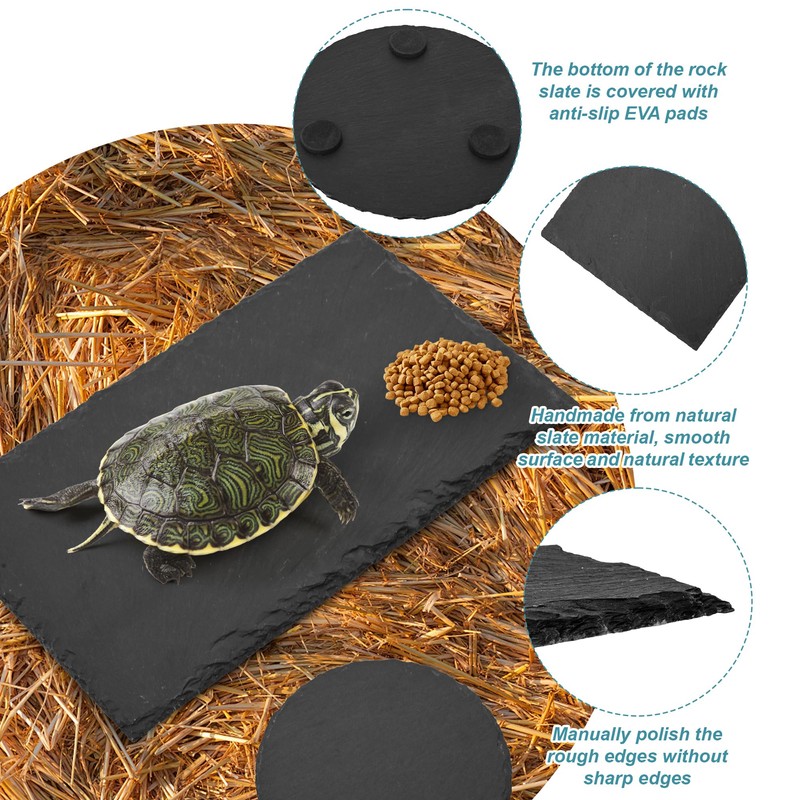 aleawol 3Pack Tortoise Slate Pad, Large Rectangular Reptile Basking Platform