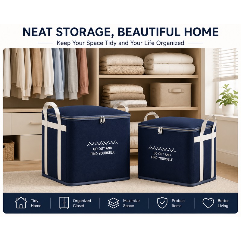 2 Pack Large Non-Woven Fabric Clothes Storage Bag Organizer with