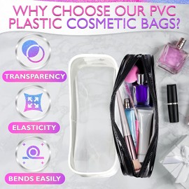 PVC Zipper Bag Makeup Bag Plastic Transparent Makeup Bag 2-Piece Set (Black and White, 20 * 3.5 * 8cm)