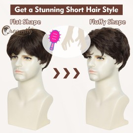 Creamily Perücke Herren mit Kurz Haar, Herrenhaar-Ersatzperücken, Realistische Braun Herrenperücke für Männer, Kunsthaar, Vollperücke für Männer, Weihnachten, Alltag