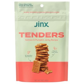 Jinx Tenders Salmon Jerky Dog Treats, All-Natural Ingredients, Soft and Chewy, Low-Calorie, Slow-Smoked Salmon & Pumpkin, No Fillers, 5oz