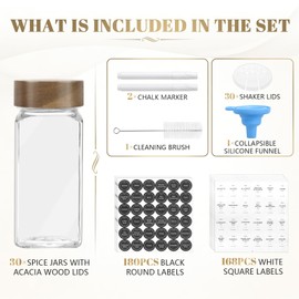 ZEHIQ 30Pcs 4oz Square Glass Spice Jars with Labels and Acacia Wood Lids