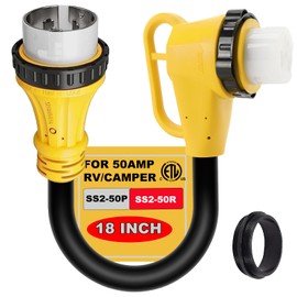 CORDMITPRO RV 50 Amp Twist Lock Plug Male to 50 Amp Locking 90 Degree Female RV Adapter for 50 Amp RV Extension Cord, 50 Amp Dogbone RV Connector for Pressure Relief, ETL Listed