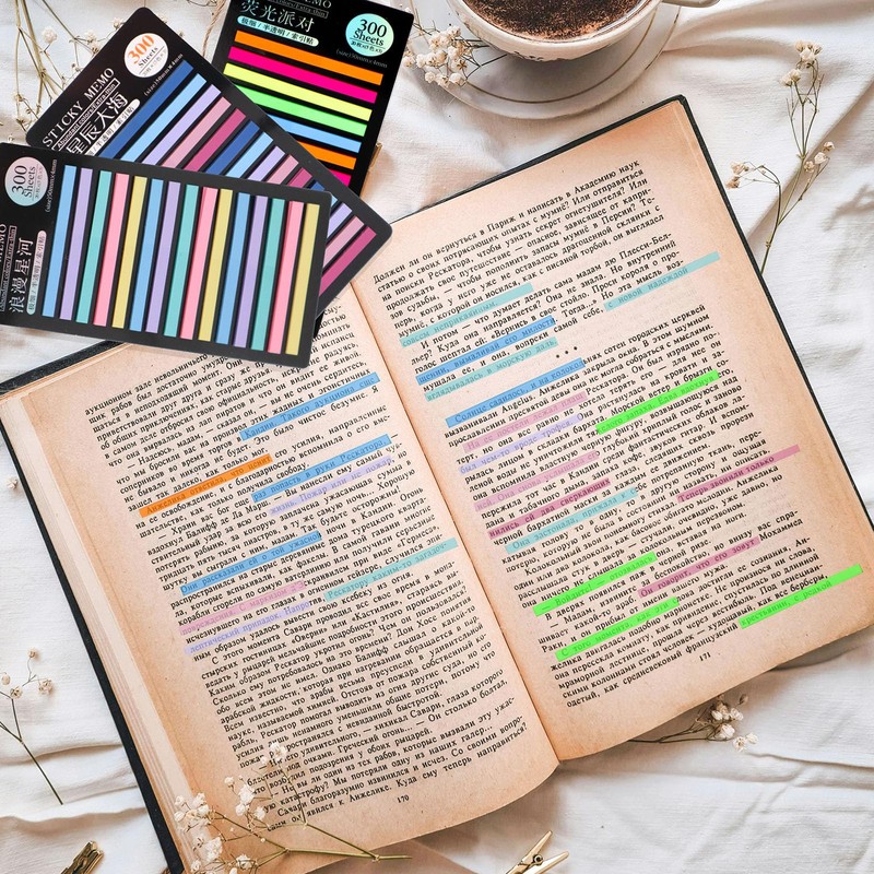 Realand 2700pcs Transparent Highlighter Tape, Short Reusable Highlight Strips Book