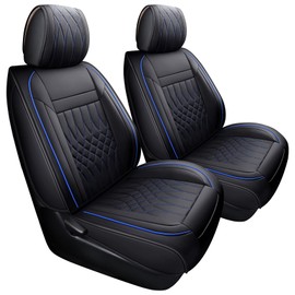 YIERTAI Tacoma Seat Covers Compatible with Tacoma 2005-2024 2025 Crew Double Access Cab TRD Off-Road Limited SR SR5 Trail Edition Truck Waterproof Faux Leather(2 PCS Front/Black-Blue)