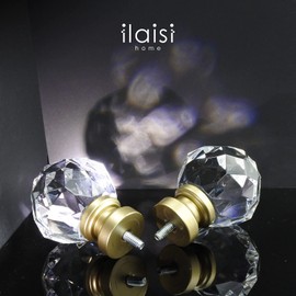 ILAISIHOME Decorative Curtain Rod Finials Luxury Crystal-clear Faceted, Round, Set of 2, Compatible with 1'' or 1-1/8'' dia curtain rod, Standalone finial pair,Gold