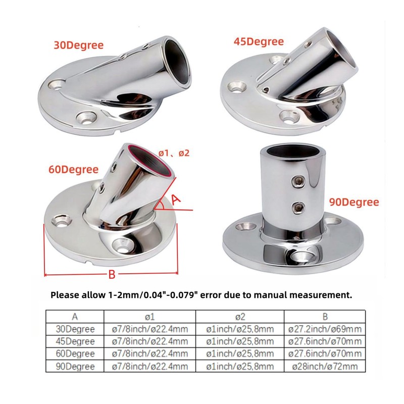 Heavy Dudy 316 Stainless Steel Boat Round Base,30°/45°/60°/90° Marine Yacht