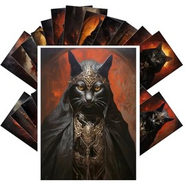 PIXILUV Vintage Postcards (24pcs 4"x6") Infernal Feline Sovereigns: Black Cats Cloaked in Mystery and Flame - A Postcard Set of Dark Majesty and Power