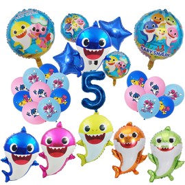 Shark Birthday Decoration, Shark Birthday Party Set, Shark Foil Balloons for Children, Balloons, Party Decoration Set, for Children, Boys, Girls, Birthday Party Decoration (5)