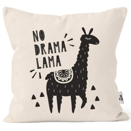 MoonWorksKissen-Bezug mit Spruch No Drama Lama Motiv Print Tier Kissen-Hülle Deko-Kissen Baumwolle Natur Unisize