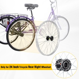 WEEROCK 24 Inch Adult Tricycle Wheelset, Single 24" Rear Right Wheelset Aluminium Alloy for 24In 3 Wheel Bikes, Trikes