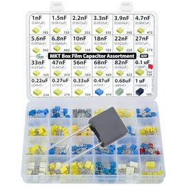 Kit surtido de condensadores de película de poliéster metalizado MKT PET, 235 piezas, 24 valores, 63V, de 1nF a 1uF
