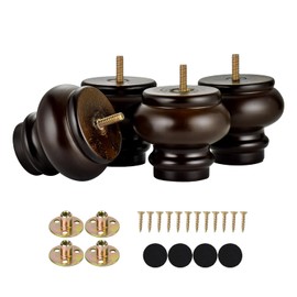 3 Inch Mid Century Bun Feet for Furniture Set of 4 Chunky Replacement Wooden Legs for Sofa Couch Ottoman Chair Cabinet