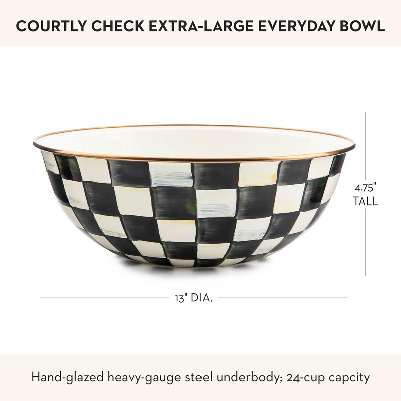 MACKENZIE-CHILDS Enamel Everyday Bowl, Serving Bowl for Entertaining, Extra-Large, Black-and-White