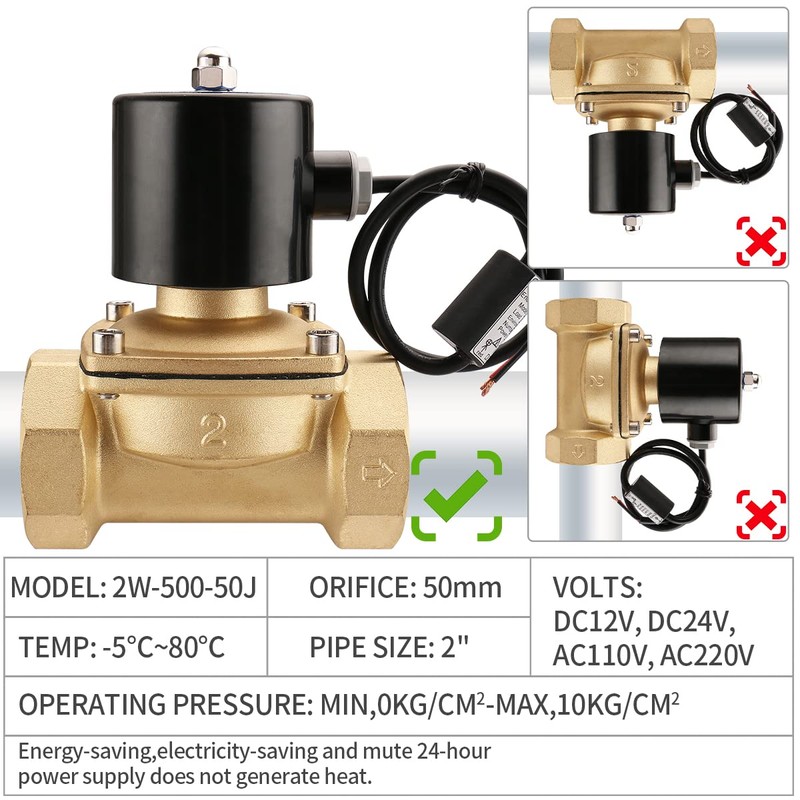 Baomain 2 inch DC 12V Brass Electric Solenoid Valve Water