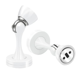 Door Stops, Magnetic Door Stop Stainless Steel Door Stoppers for Skirtings Floor Wall Mounted Soft Catch Magnetic Door Holder White Heavy Duty Magnet Door Stopper for Door Hold Open, 2Pack