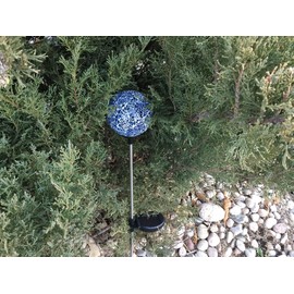 Florals Solar Blue Mosaic Glass Ball Light (Ocean Blue Color), Garden Decor Stake Multi-Color Color Change Yard LED Lamp Light