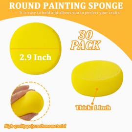 30 Pack Round Painting Sponge 2.9 inch Artist Sponges Yellow Ceramic Sponges Watercolor Synthetic Sponge Clay Sponge Face Painting Sponges