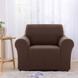 Deconovo Jacquard Stretch Solid Color Small Checked Cover Spandex Polyester Sofa Slipcover for Couch, Chair, Chocolate