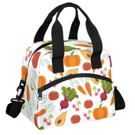 lakefvgk Lunch Bag for Women Men, Vegetable Reusable Insulated Lunch Box, Leakproof and Stain-Resistant Large Capacity Cute Ziplock Bag, Suitable for Work, Travel, and Outdoor Activities (White)