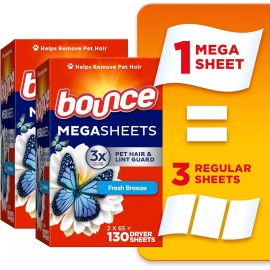Bounce Wrinkle Guard Mega Fabric Softener Dryer Sheets, 130 Ct