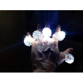 (12 Ct) - C & H Solutions Shining White Clear LED Flashing Jelly Bumpy Finger Rings (12 Ct)