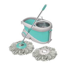 Big Kitchen Spin and Mop Bucket System 360°Rotating Microfiber Mop Heavy-Duty Floor Cleaning Kit for All Surfaces Includes Adjustable Handle and Mop Head