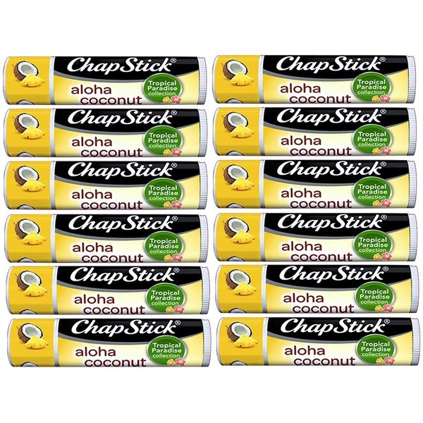 Chapstick Limited Edition Tropical Paradise Collection Aloha Coconut Flavored Skin Protectant Lip Balm Tube - Great for Moisturizing & Hydrating Chapped, Cracked, Dry Lips – 0.15oz Each, 12 Sticks