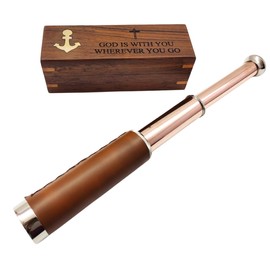Nautical Beautiful Brown Leather Brass Telesccope | God is with You Wherever You Go | Handmade Vintage Maritime Spyglass Collectibles Telescope Brown Leather | Home & Office Decor - Navirock