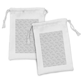 Ambesonne Tea Party Fabric Pouch Set of 2, Doodle Drawing Monochrome Tableware Pattern with Biscuits and More Tea Words, Small Drawstring Bag for Toiletries Masks and Favors, 9" x 6", Grey White