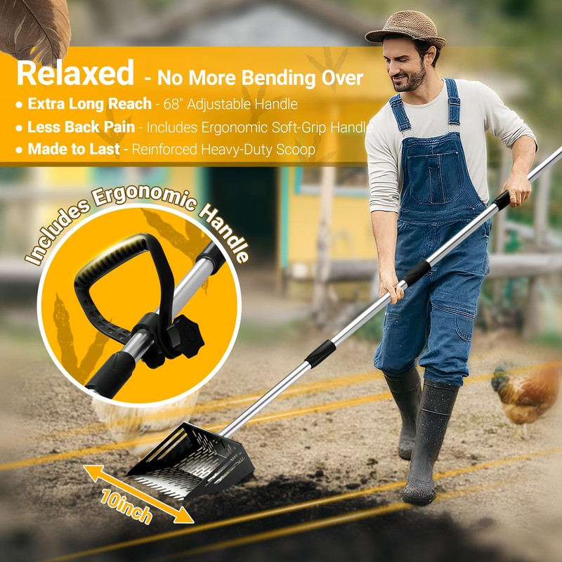 Pugala 5-in-1 Large Chicken Poop Scooper & Rake – 24"
