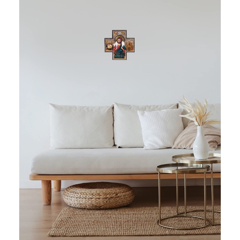 Jesus Good Shepherd Cross Shaped Gold/Silver Metallic Picture Hanging Icon