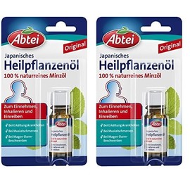 Abtei Japanisches Heilpflanzenöl - 100% naturreines Minzöl zum Einnehmen, Inhalieren und Einreiben - bei Erkältung, Magen-Darm-Beschwerden und Muskelschmerzen - 1 x 10ml (Packung mit 2)